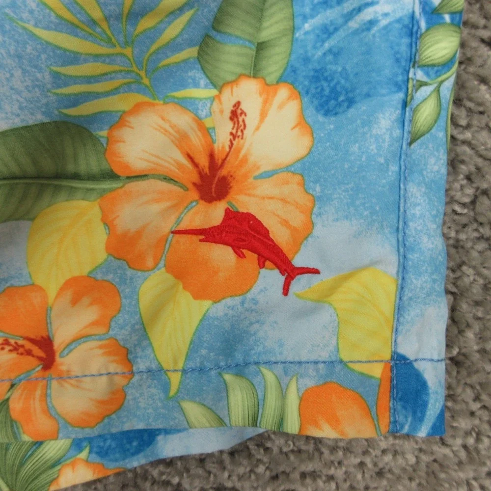 Tommy Bahama Swim Trunks Mens XL Blue Floral Hawaiian Shorts Bathing Suit Beach